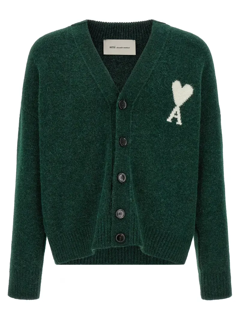 Ami Paris Bicolor Alpaca Leather Cardigan
