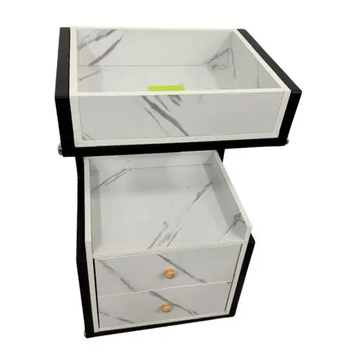 Carrito de Salón Mármol Blanco y Negro – 68×40×30 cm