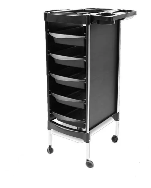 Carro auxiliar Fashion negro con estructura cromada y 5 bandejas