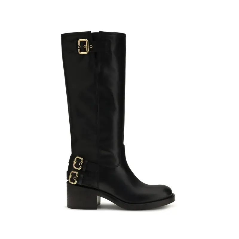 Chloé Black Calf Leather Bos Taurus Flat Boots