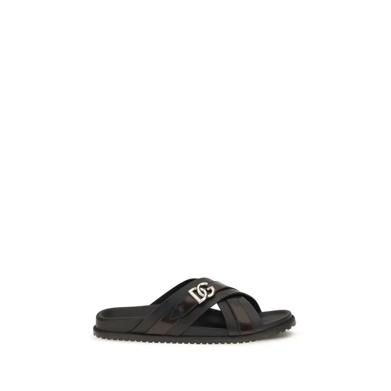 Dolce & Gabbana Black Calf Leather Bos Taurus Sandals