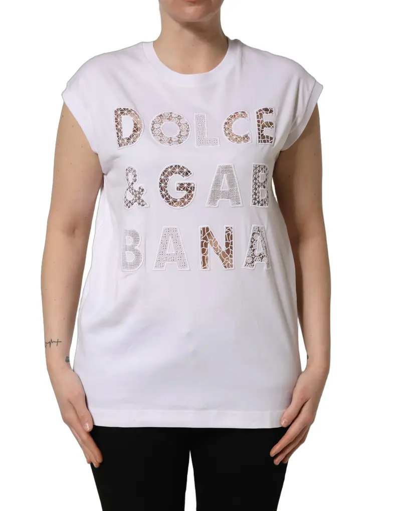 Dolce & Gabbana White Logo Round Neck Sleeveless T-shirt