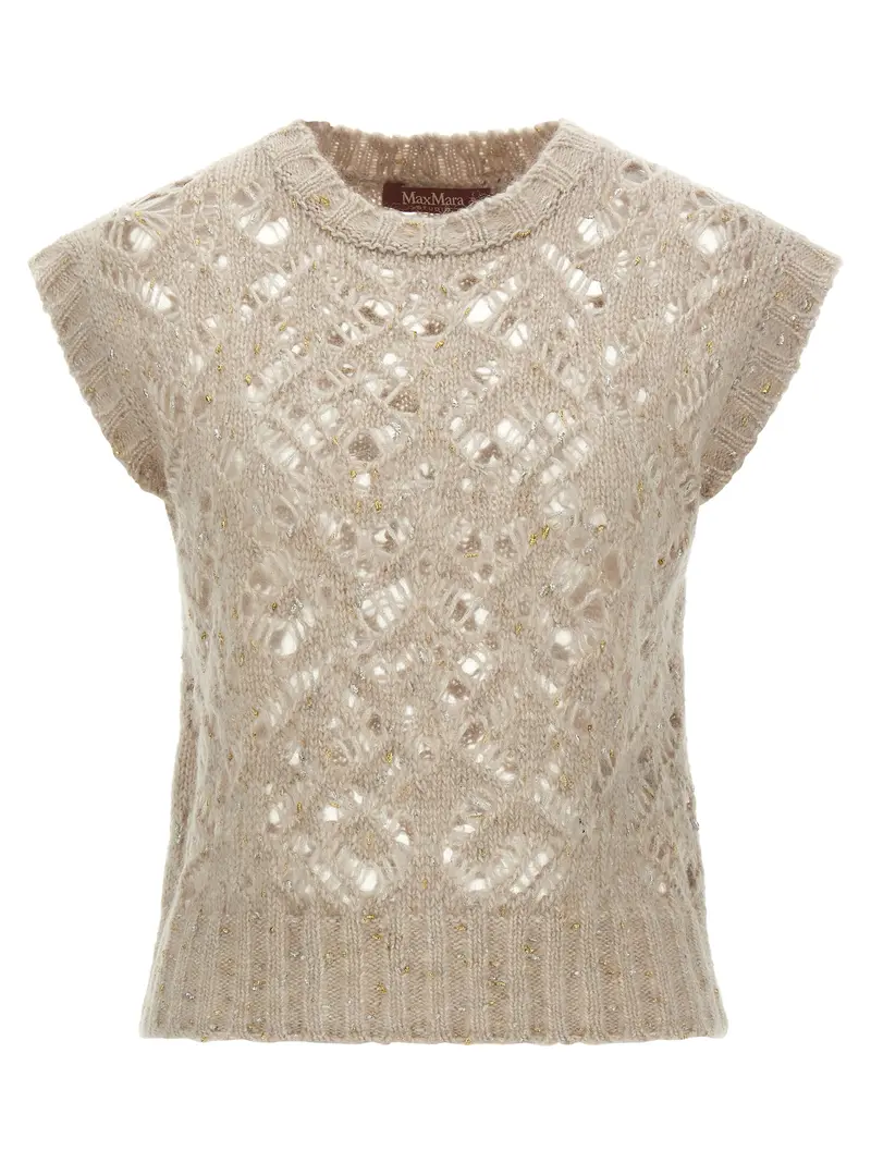 Max Mara Beige Alpaca Leather Sleeveless Jacket