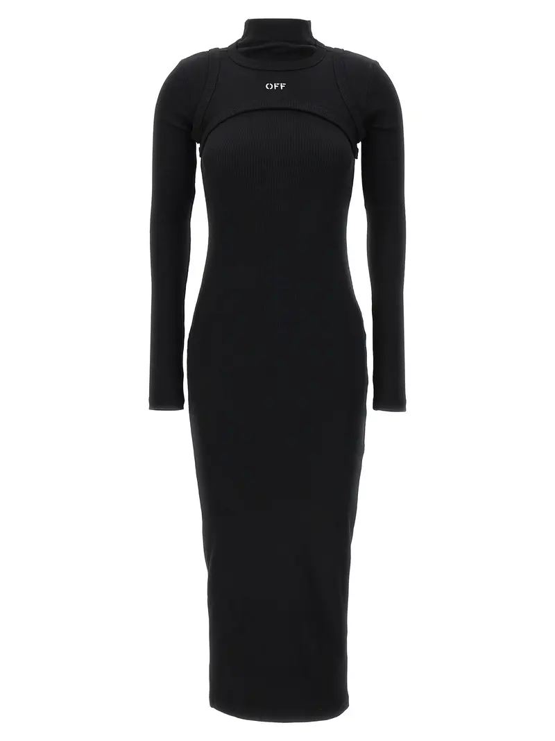 Off-White Black Cotton Midi Dress