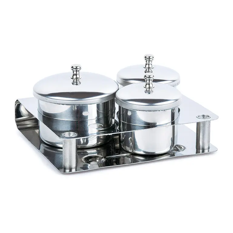 Set Manicura 3 Vasitos Con Tapa Acero Inoxidable Cloi Mini Bifull
