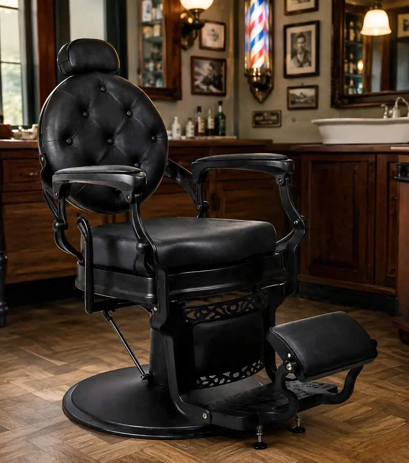 Sillón de Barbero Caballero Vulcano Vintage Negro – Reclinable con Base Hidráulica