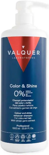 Valquer Champú Potenciador Color y Brillo, Formulación Zero % Sin Sal, Sin Sulfatos, Sin Parabenos y Sin Siliconas, Cabellos Teñidos, Vegano, Único, 1000Ml.